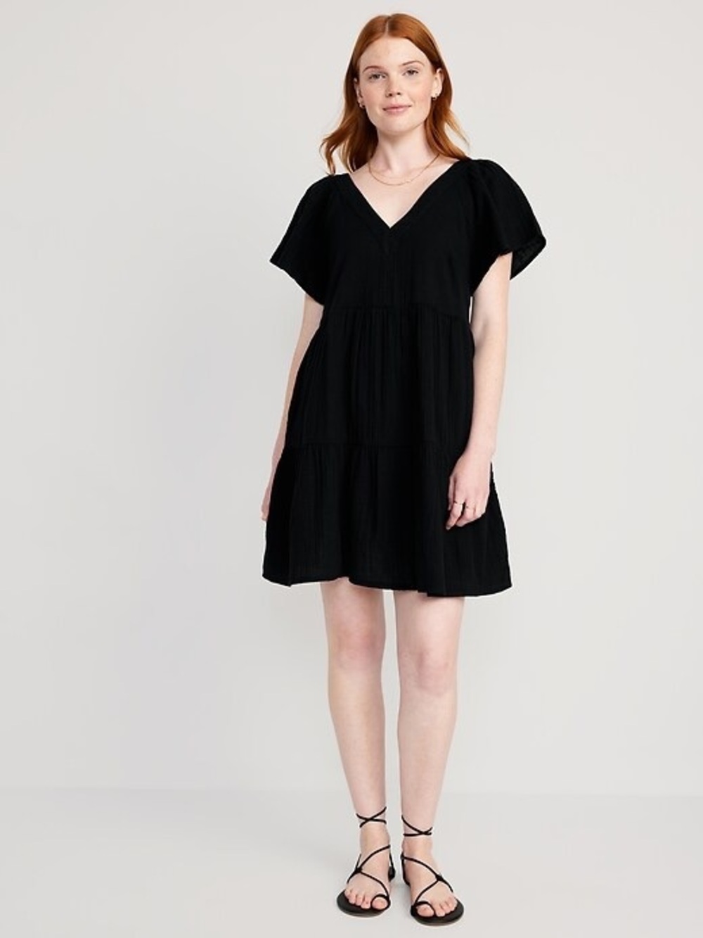 Old Navy Black V-Neck Tiered Mini Swing Dress